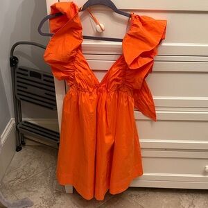 Orange Ruffled Halter Dress